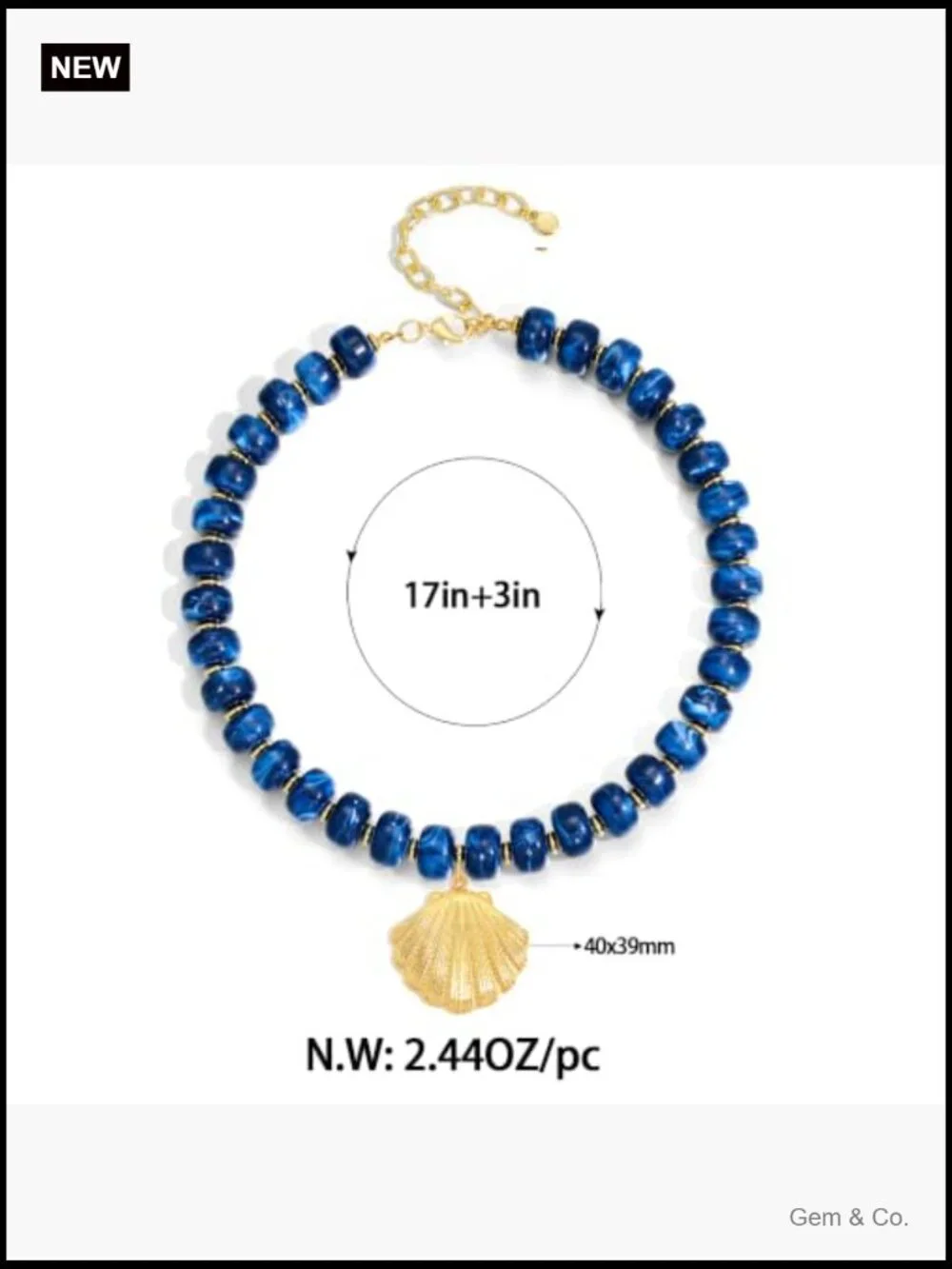 Chunky Beaded Necklace with Starfish & Shell Pendants Nautical Jewelry